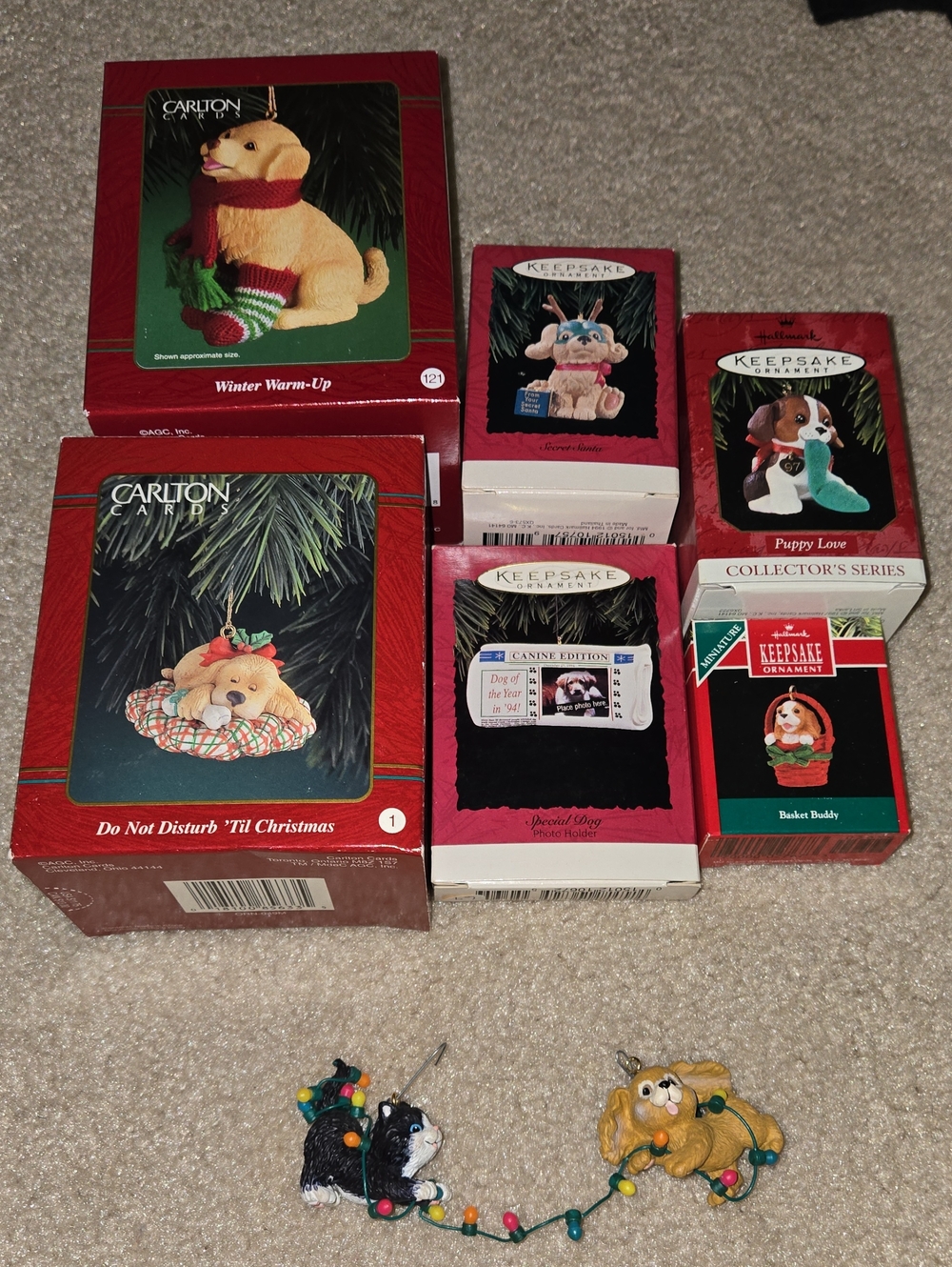 Vintage lot of 7 Carlton, Hallmark keepsake Dog ornaments.